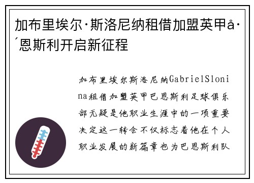 加布里埃尔·斯洛尼纳租借加盟英甲巴恩斯利开启新征程