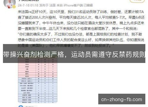 带操兴奋剂检测严格，运动员需遵守反禁药规则